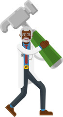 Mature Black Doctor Man Holding Hammer Mascot