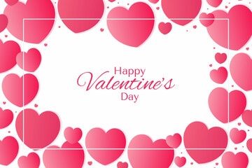 Red, pink hearts frame on white, with copy space. Flat style vector illustration. Abstract geometric design. Love, romance concept. Valentines day card, poster, banner, promotion, sale, advertising