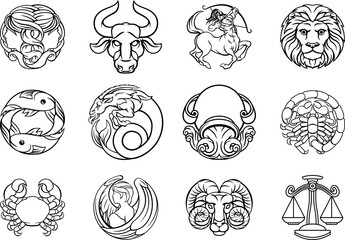 Horoscope zodiac astrology star signs icon set - obrazy, fototapety, plakaty