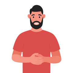 Bearded man standing with folded hands. Vector illustration.