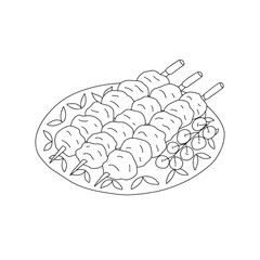 Vector hand drawn shashlik on plate sketch. Vector barbecue illustration