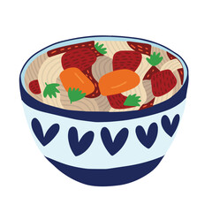 Vector lagman hand drawn bowl illustration. Central Asian cuisine dish.