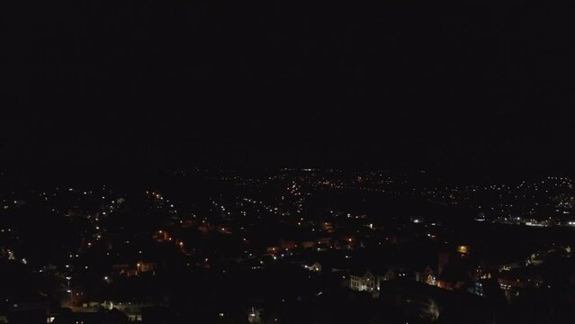 Aerial view of fireworks in german city in D-log ungraded