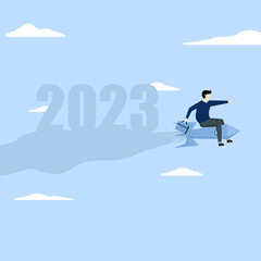 brainstorming idea concept, New Year 2023 with rocket launch creative, Inspirational business plan, marketing strategy, team work, Vector illustration.