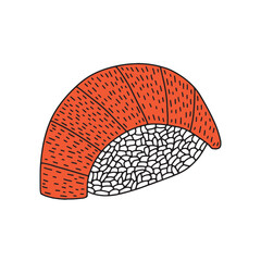 Vector sushi with salmon fish sketch isolated