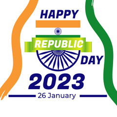 happy republic day 2023 with ribbon style with half ashok chakra and indian flag social media post template