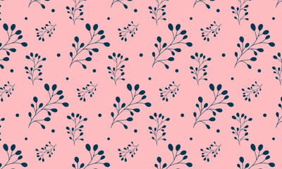Gentle hand drawn vector floral pattern with branches and leaves on a pink background