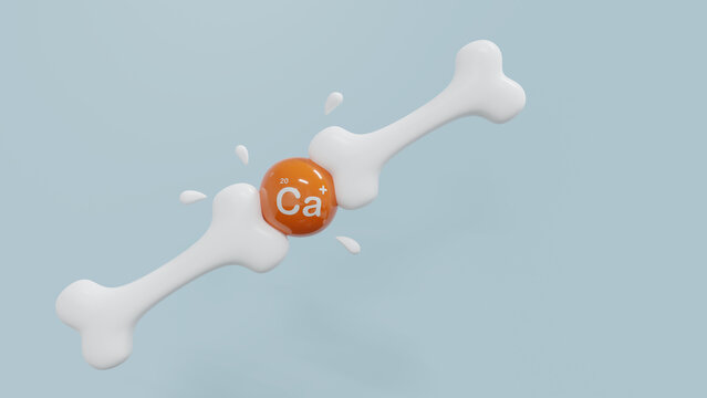 Healthy strong supplement bone calcium concept. White Bone crash ball on blue background. 3d render. 
