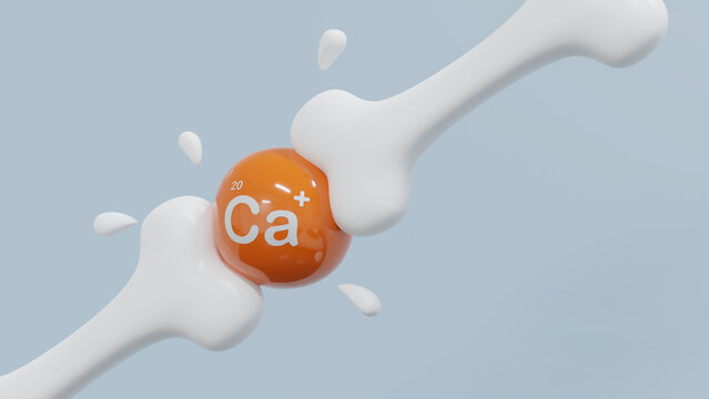 Healthy strong supplement bone calcium concept. White Bone crash ball on blue background. 3d render. 