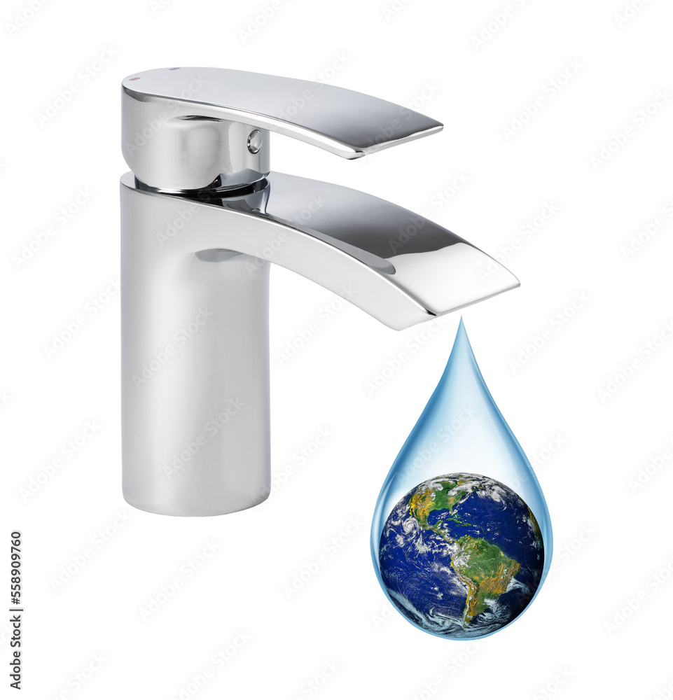 Wall mural lack of water on earth concept. earth in a drop of water dripping from the faucet. elements of this 