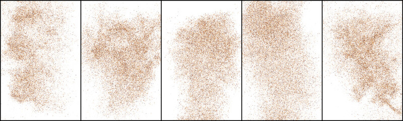 Set Of Coffee Color Grain Texture Isolated on White Background. Chocolate Shades Confetti. Brown Particles. Digitally Generated Image. Vector Illustration, EPS 10.