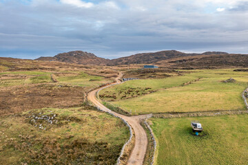 Naklejka premium Aerial view of the track to Agnish Lough by Maghery, Dungloe - County Donegal - Ireland.