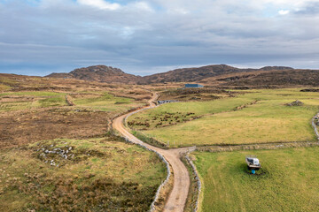 Aerial view of the track to Agnish Lough by Maghery, Dungloe - County Donegal - Ireland.