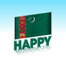 Turkmenistan independence day. Simple Turkmenistan flag and billboard in the sky. 3d lettering template. Ready special day design message.