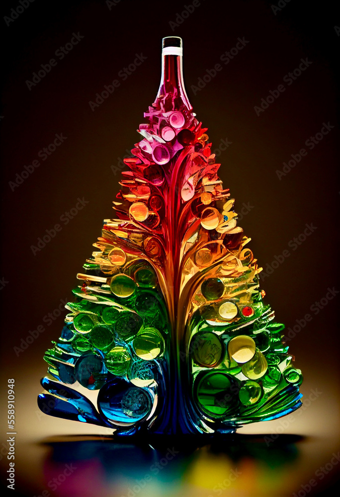 Wall mural generative ai abstract render of a christmas tree made of bottles