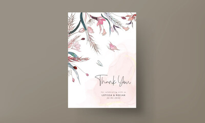 elegant hand drawing floral wedding invitation card with watercolor