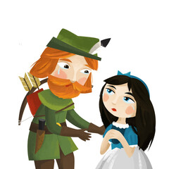 cartoon scene with prince king and princess queen isolated illustration for children