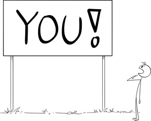 Person Shocked Looking on You Sign, Vector Cartoon Stick Figure Illustration
