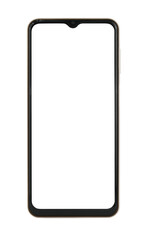 Smarthphone with transparent screen and background. Studio shot of an used mobile phone, png image.