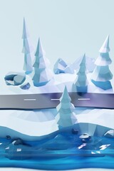 Forest winter landscape. 3d rendering