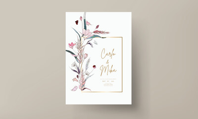 hand drawing watercolor with line art floral  wedding invitation card