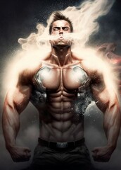 Naklejka na ściany i meble muscular man gaining strength and himself. High quality Illustration