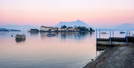 Panoramic view of Isola Bella island on Lago Maggiore, Italy