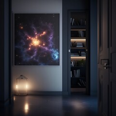 Interior with space picture. AI generative