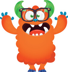 Funny cartoon smiling  monster character. Illustration of cute and happy alien creature. Halloween design