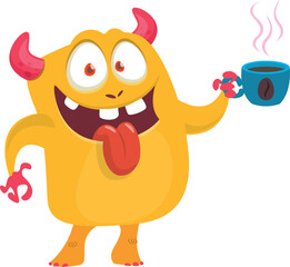 Funny cartoon smiling  monster character. Illustration of cute and happy alien creature. Halloween design