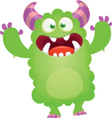 Funny cartoon smiling  monster character. Illustration of cute and happy alien creature. Halloween design