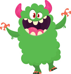 Funny cartoon smiling  monster character. Illustration of cute and happy alien creature. Halloween design
