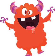 Funny cartoon smiling  monster character. Illustration of cute and happy alien creature. Halloween design