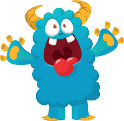 Funny cartoon smiling  monster character. Illustration of cute and happy alien creature. Halloween design