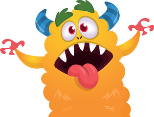 Funny cartoon smiling  monster character. Illustration of cute and happy alien creature. Halloween design