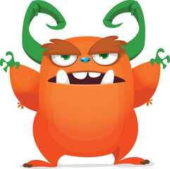 Funny cartoon smiling  monster character. Illustration of cute and happy alien creature. Halloween design