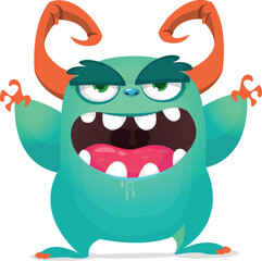 Funny cartoon smiling  monster character. Illustration of cute and happy alien creature. Halloween design