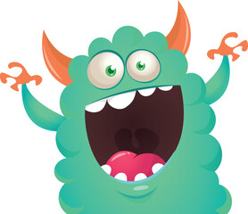 Funny cartoon smiling  monster character. Illustration of cute and happy alien creature. Halloween design