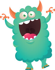 Funny cartoon smiling  monster character. Illustration of cute and happy alien creature. Halloween design