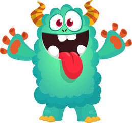 Funny cartoon smiling  monster character. Illustration of cute and happy alien creature. Halloween design