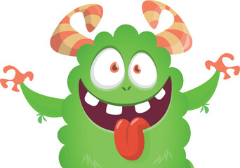 Funny cartoon smiling  monster character. Illustration of cute and happy alien creature. Halloween design