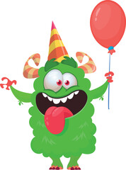 Fototapeta premium Funny cartoon smiling monster character. Illustration of cute and happy alien creature. Halloween design