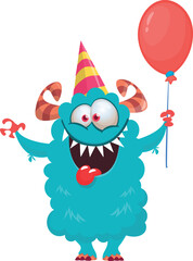 Funny cartoon smiling  monster character. Illustration of cute and happy alien creature. Halloween design