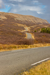 Curved road up the mountain, Iceland