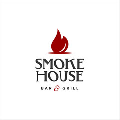 Smoke House Logo Design for Meat Restaurant Tasty Food and Meal Graphic Template