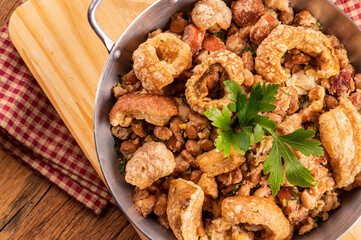 culinária, prato, fritar, prato, almoço, culinária, biscoito de aveia, galinha, epicure, carne de porco, assadas, delicioso, carne, quente, cozinhar, branco, close up, fritar, gostoso