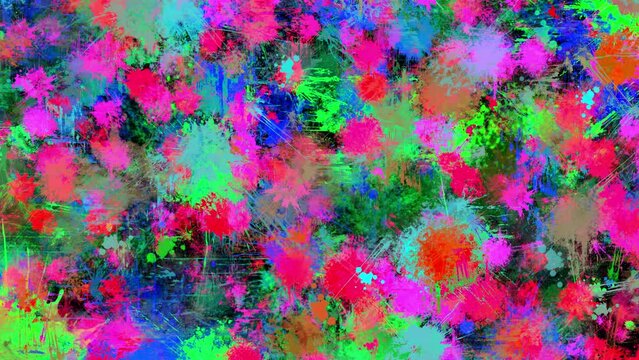 Colorful grunge splotches effect animation background. 2D graphic vfx rendering