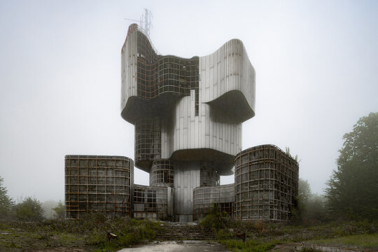abandoned buidling in fog