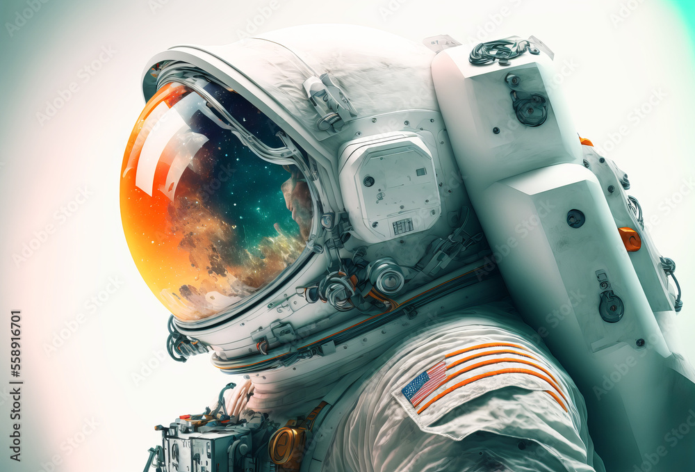 Wall mural a space astronaut figure wearing a helmet. side profile. generative ai