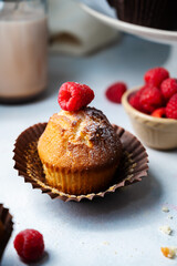 Homemade sweet muffins with fresh berries. Close up sweet treat.